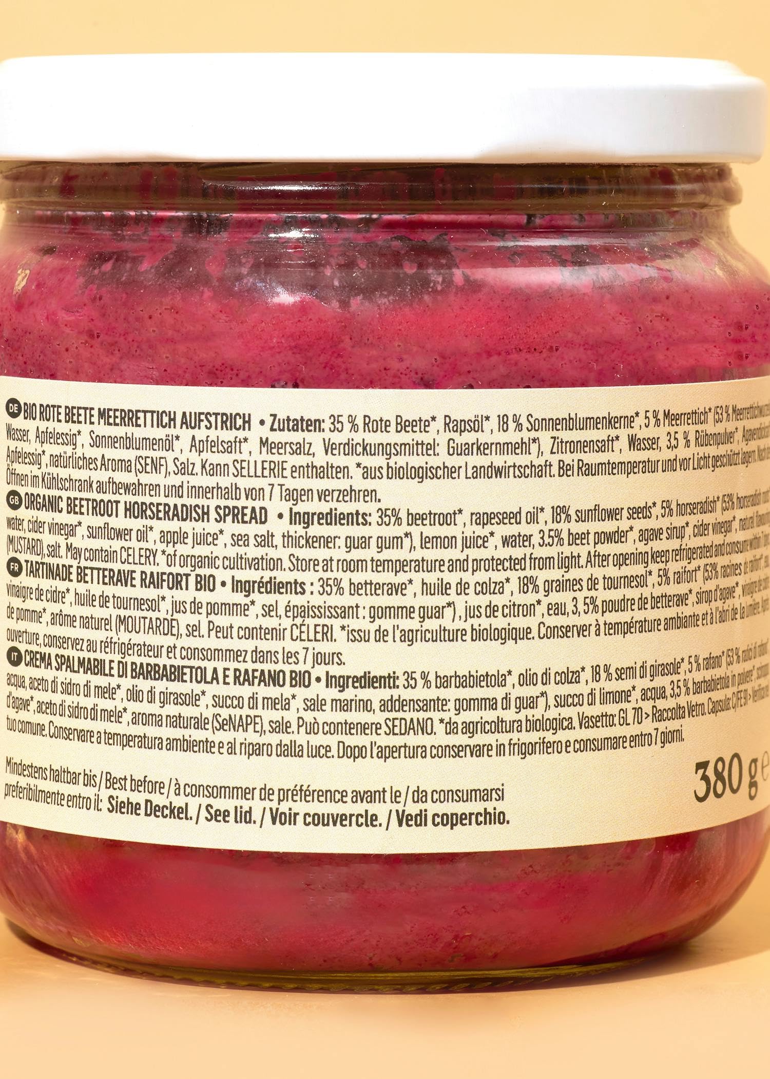 KoRo - Bio Rote Bete Meerrettich Aufstrich 380 g - Auf Sonnenblumenkernbasis - 40 % Gemüseanteil - Vegan