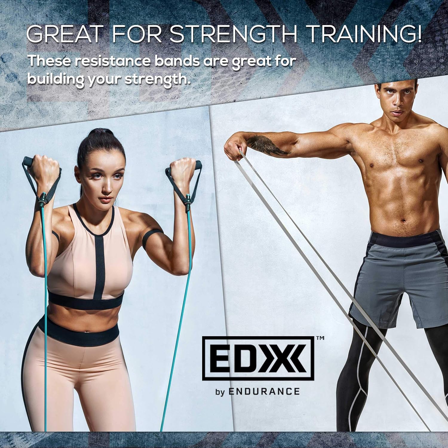 EDX Resistance Loop Bands with Handles for Workouts, Exercise, Fitness, Stretching, Physical Therapy | Set of 7