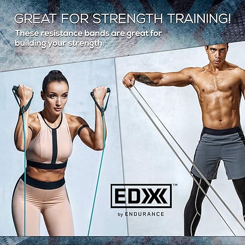Miniatura 3 de EDX Bandas de resistencia con asas para entrenamientos, ejercicio, fitness, estiramientos, terapia física  Juego de 7
