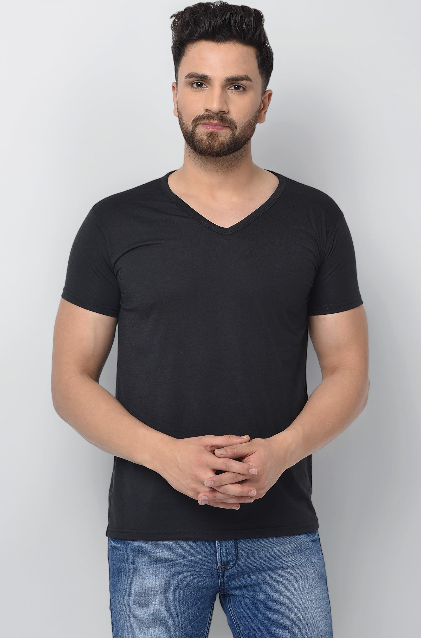 Men's Cotton Blend Half Sleeve V Neck Tshirt
