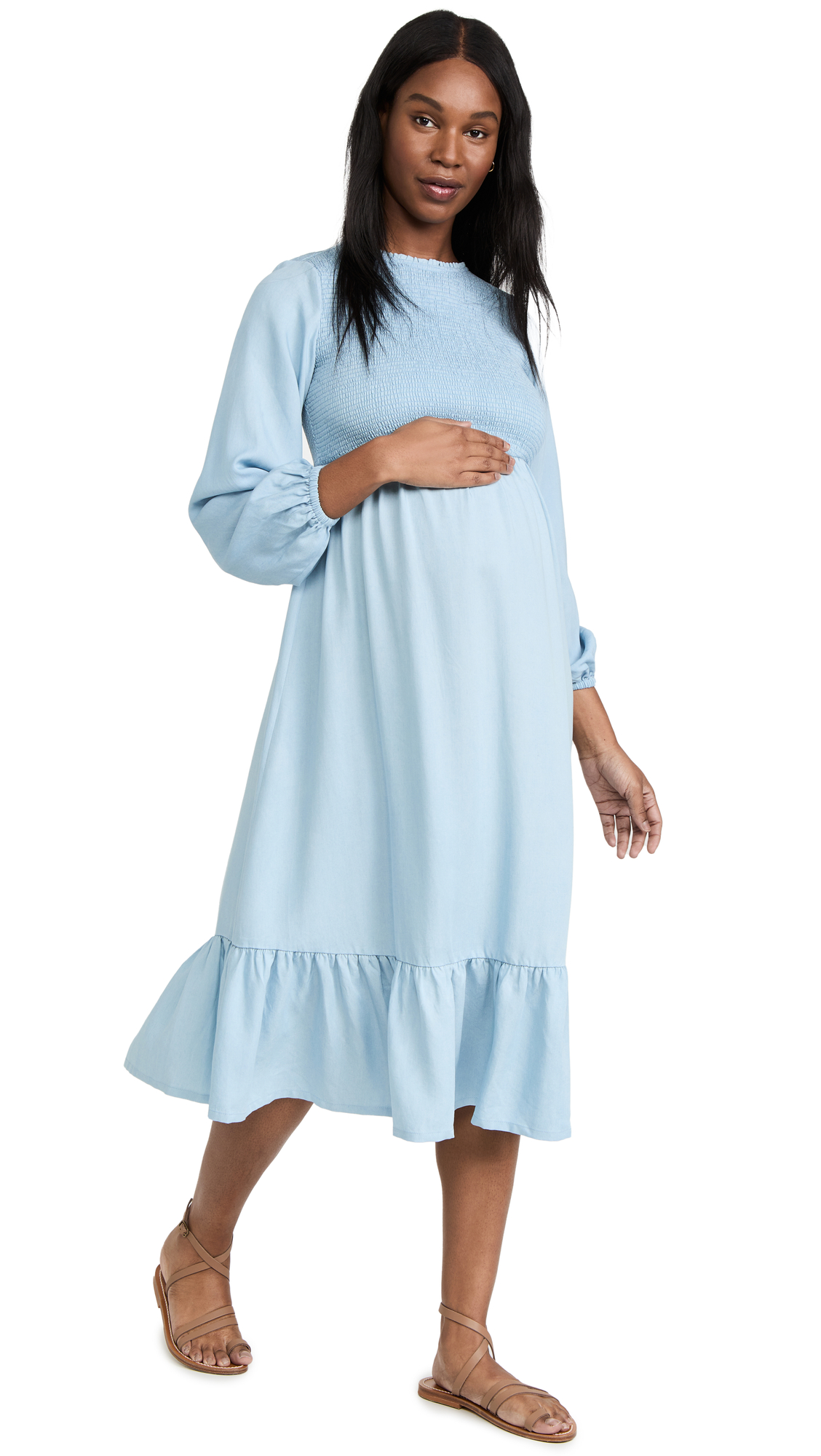 Ingrid & Isabel womens Smocked Chambray Midi Dress Casual Dress