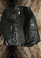 Vista 2 de Chaqueta de motociclista de cuero genuino para hombre, color negro, vintage marrón envejecido de piel de cordero para hombre