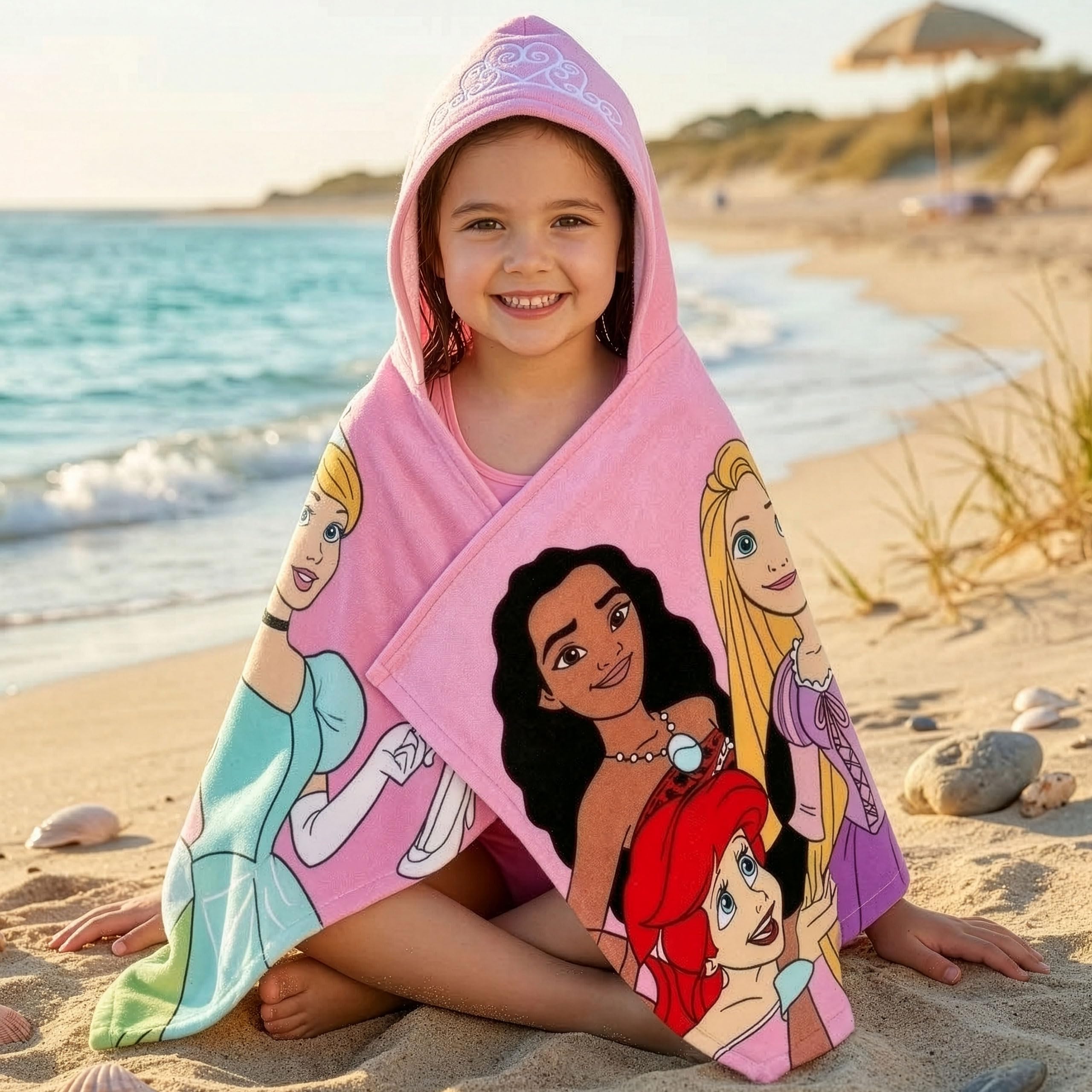Disney Princess Accappatoio Bambina, Telo Mare Cotone Per Bambina, Asciugamano Mare Piscina O Bagno, Rosa, One Size