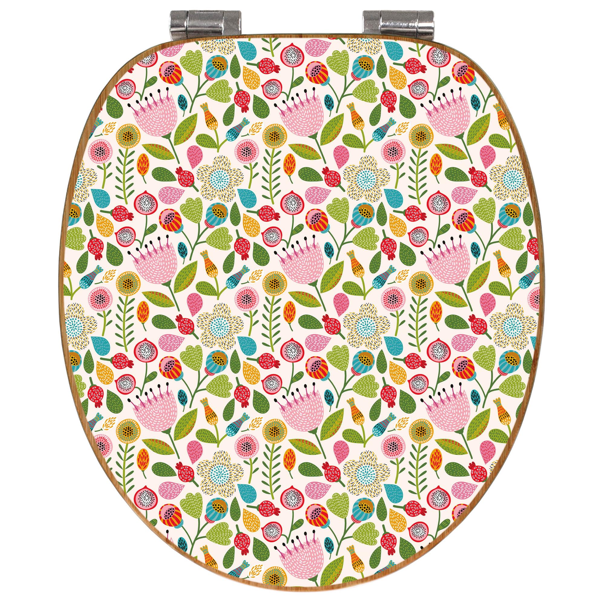 banjado Design WC Sitz Bambus Absenkautomatik 45,8x37,5cm - Toilettendeckel mit Absenkautomatik Holz - hochwertiger Bambus Klodeckel - WC-Sitz für gängigen Toiletten - Motiv Rosa Kelch Hell