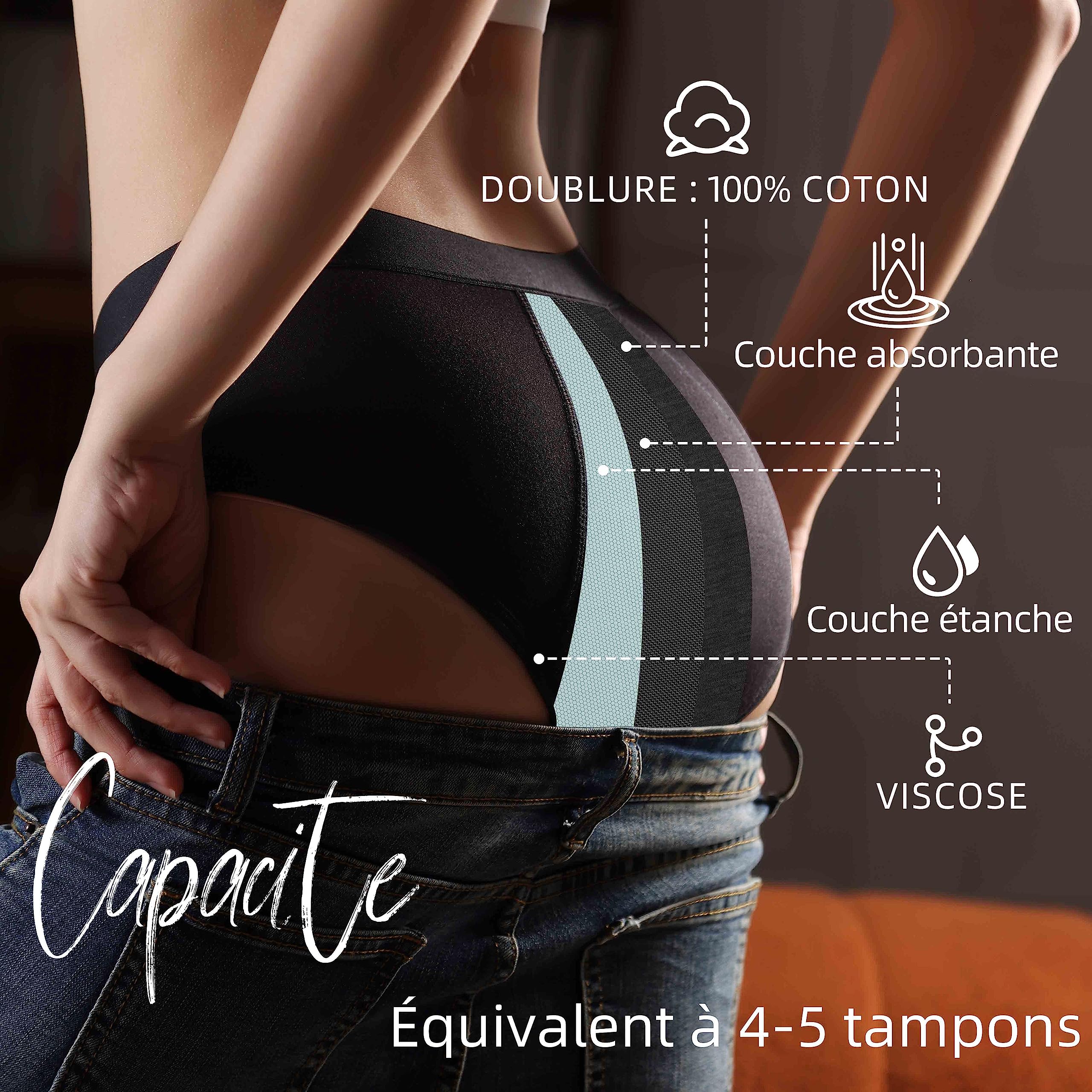 Marque : FOTOOL FOTOOL Culotte Menstruelle Absorbante = 4 tampons Lavable Coton Menstruation Protection Périodique Hygiénique Flux léger à abondant Culotte de Règles lavables in use
