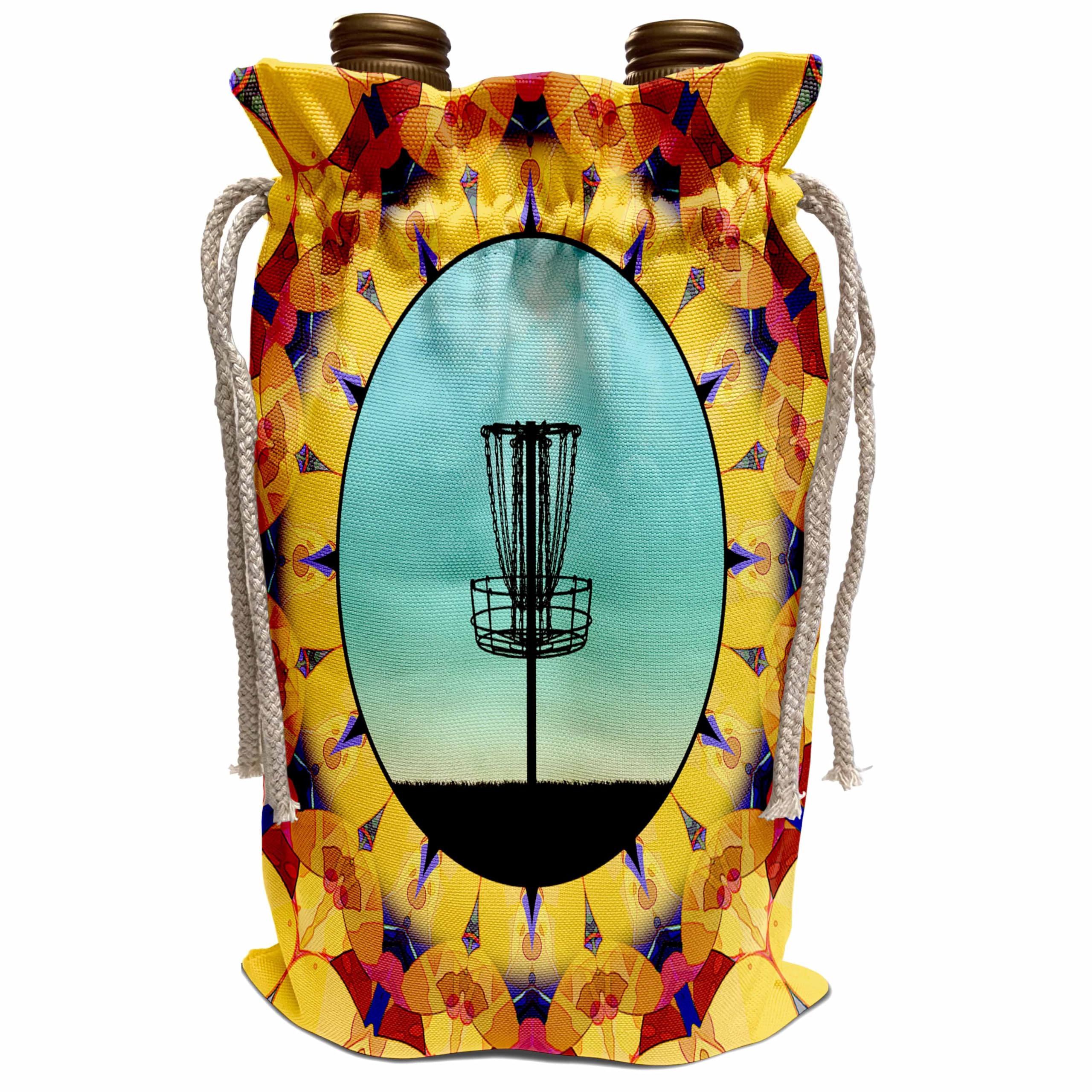 Wine Bag - Disc Golf Abstract Basket - colorful mandala frisbee disc golf design Disc Golf