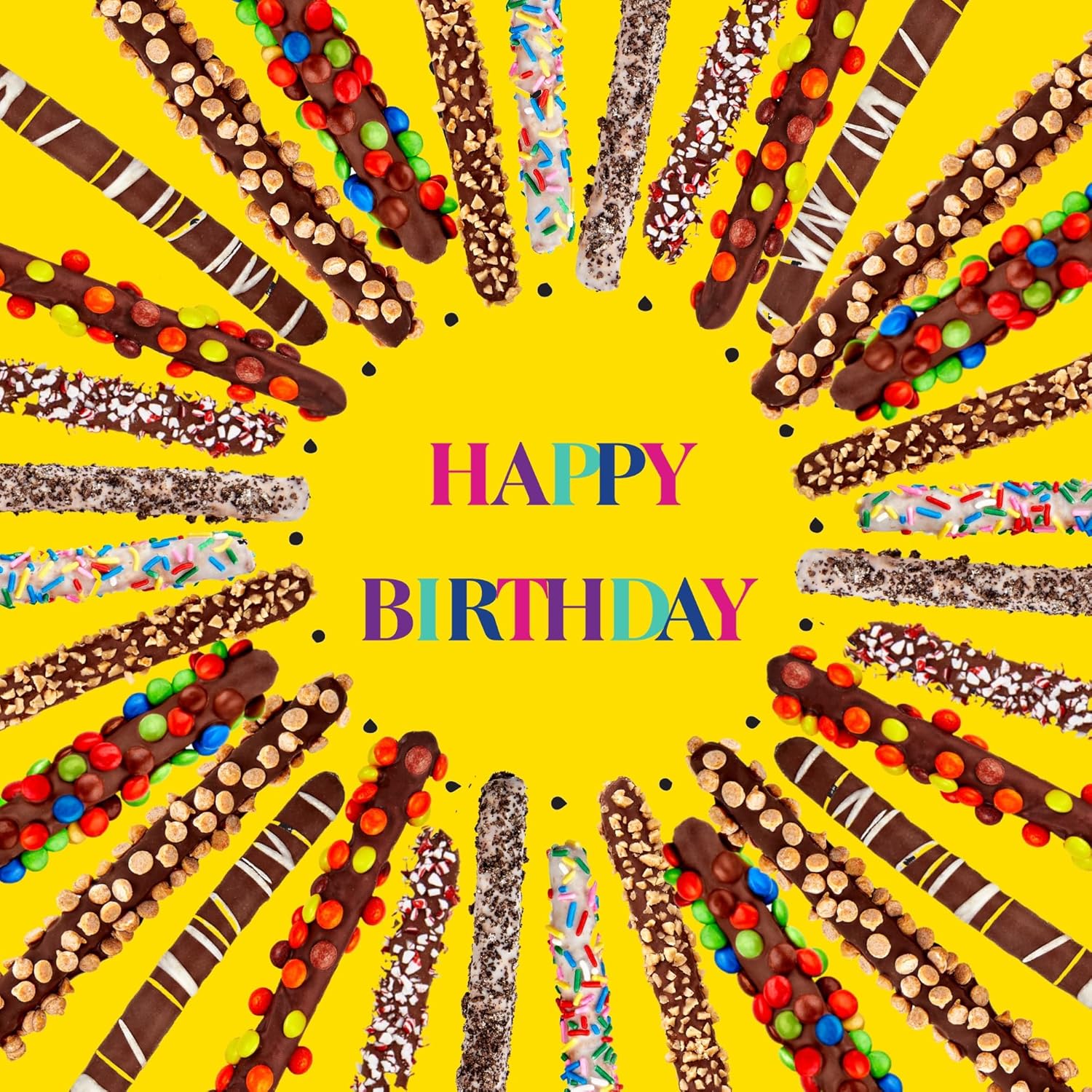 On Occasion Happy Birthday Chocolate Covered Pretzel Rods Gift Box - Premium Variety Kosher Chocolate Dipped Pretzels Individually Wrapped
