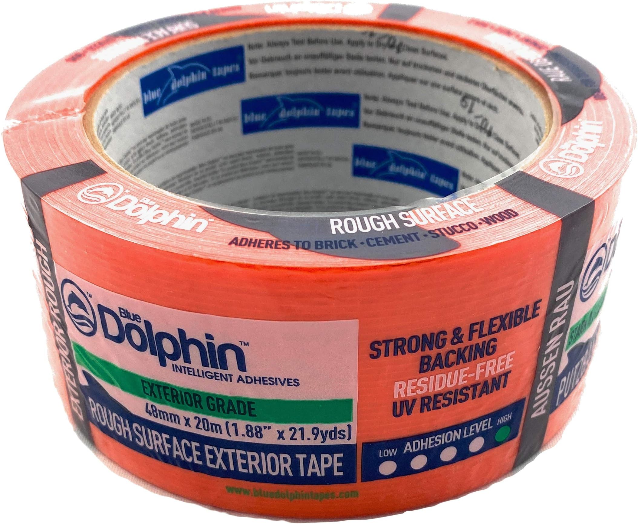 Blue Dolphin Heavy Duty Rough Surface Exterior Masking Tape Clean Peel UV Resistant, Orange 48mm x20m (24)