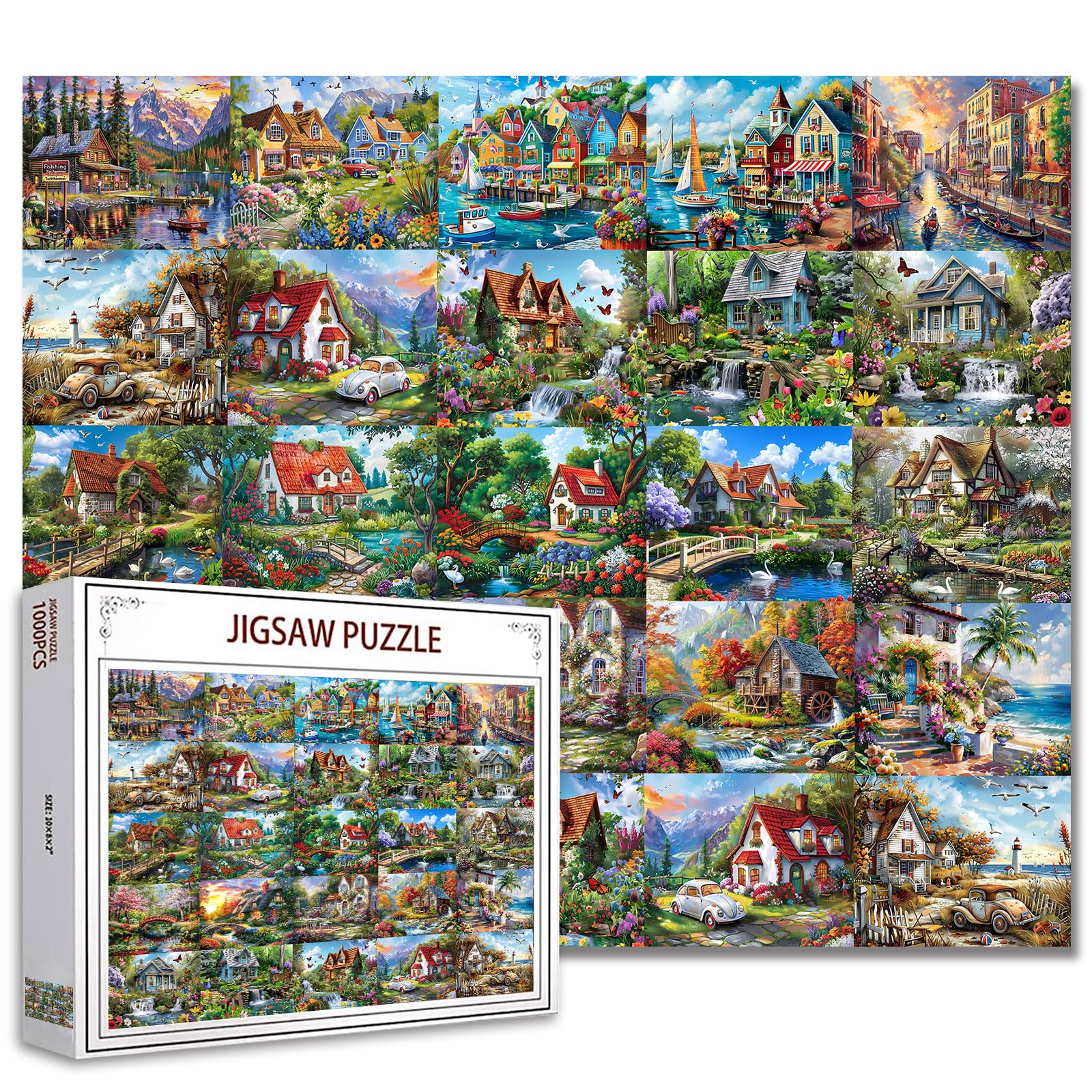 Country Garden Jigsaw Puzzles 1000 Pieces for Adults Various courtyards Puzzle Challenging Puzzle Perfect for Game Gifts DIY Home Wall Decor Farm Art Puzzles 27"x20"Inch Birthday Gifts