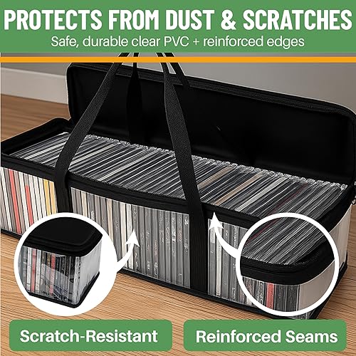 Miniatura 3 de Evelots Bolsas de almacenamiento para CD (paquete de 2) Funda de transporte de plástico PVC transparente con cremallera, capacidad para 100 CD en