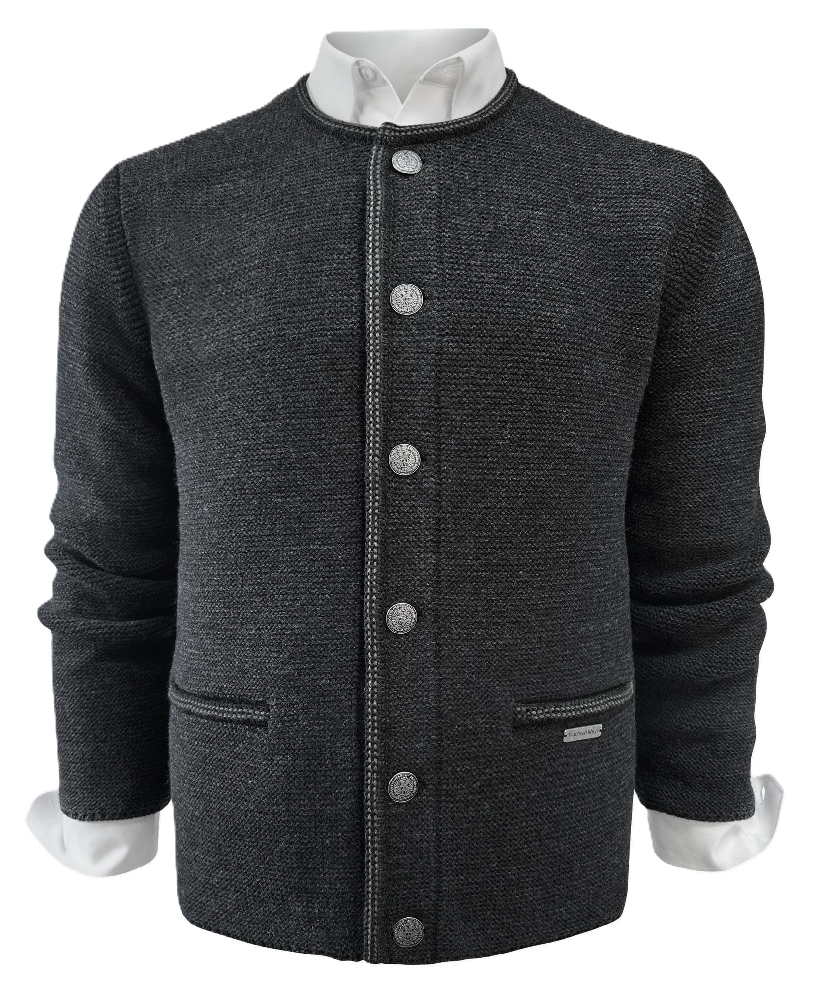 Trachtenjacke Strickweste Janker Strickjacke Wolljacke Strickjanker Herren Trachten Jacke Weste Schurwollmischung Trachtenjanker Strick Trachtenweste waschbar dunkelgrau braun