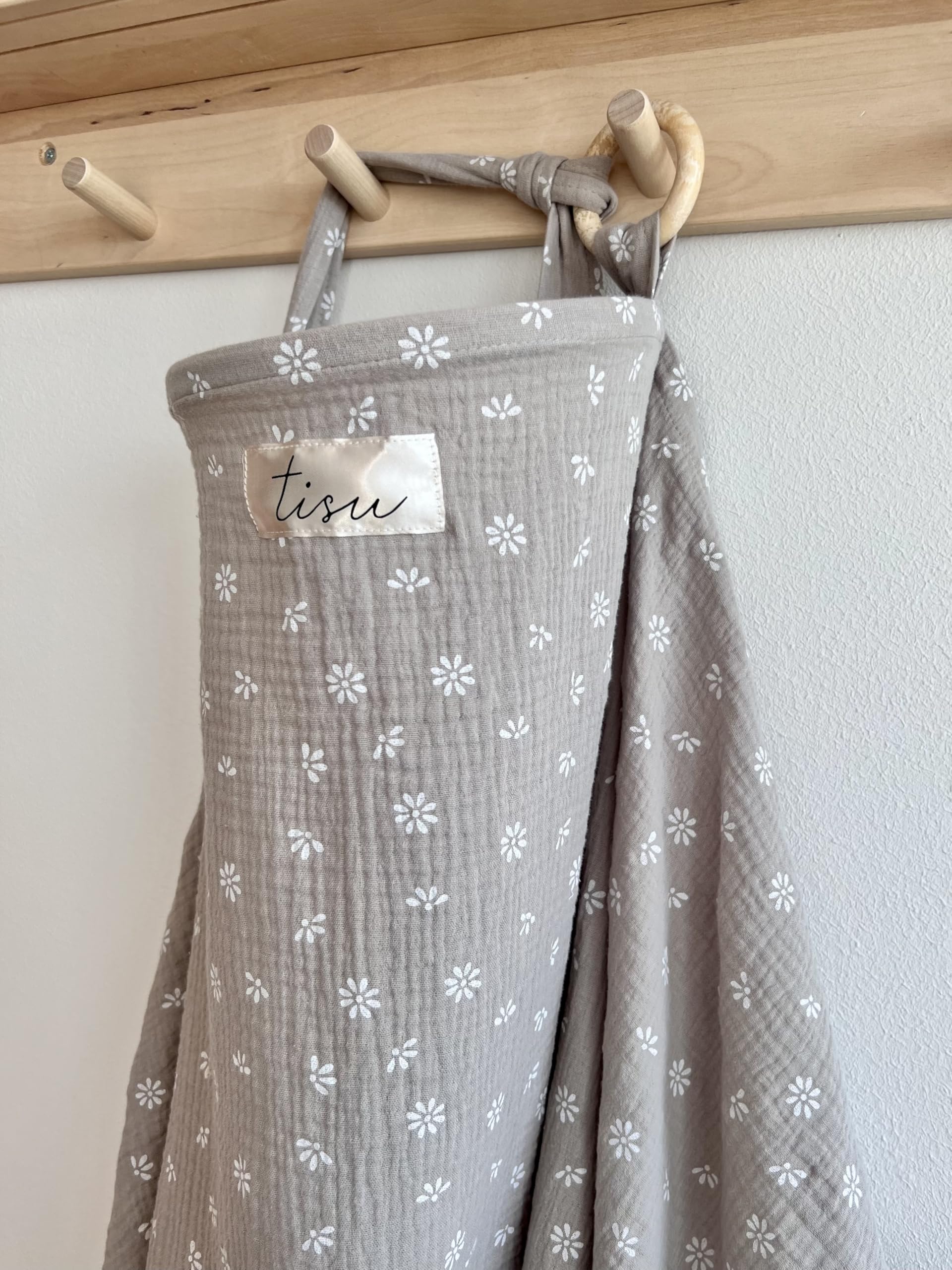 Nursing Cover for Baby Breastfeeding & Pumping | Multi Use Car Seat Stroller Cover | Breathable Soft Muslin Cotton | Breast Feeding Apron & Shawl by TISU (Beige Daisy)