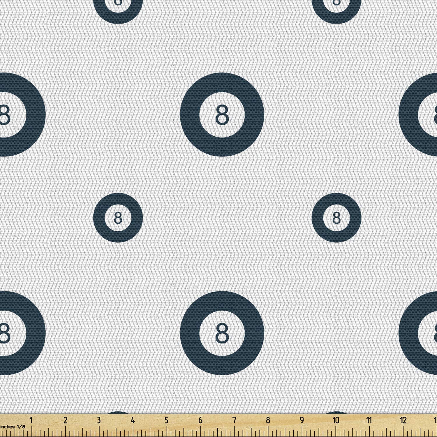 Lunarable Billiard Fabric by The Yard, Pool Themed Pattern with 8 Ball and Thin Zigzags Image, Decorative Fabric for Upholstery and Home Accents, 2 Yards, Petrol Blue