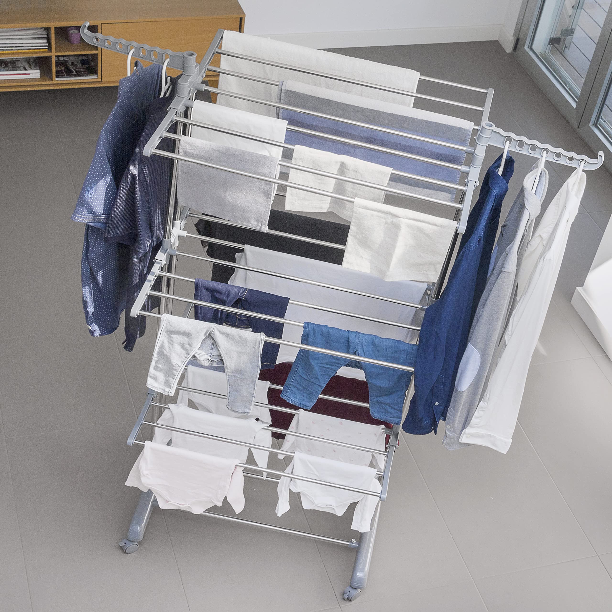 InnovaGoods® Tendedero Plegable Vertical con Ruedas Folver 24 Barras, Seca la Ropa de Forma cómoda y práctica, con 24 Barras, diseño Plegable y con Ruedas, Ideal para el hogar