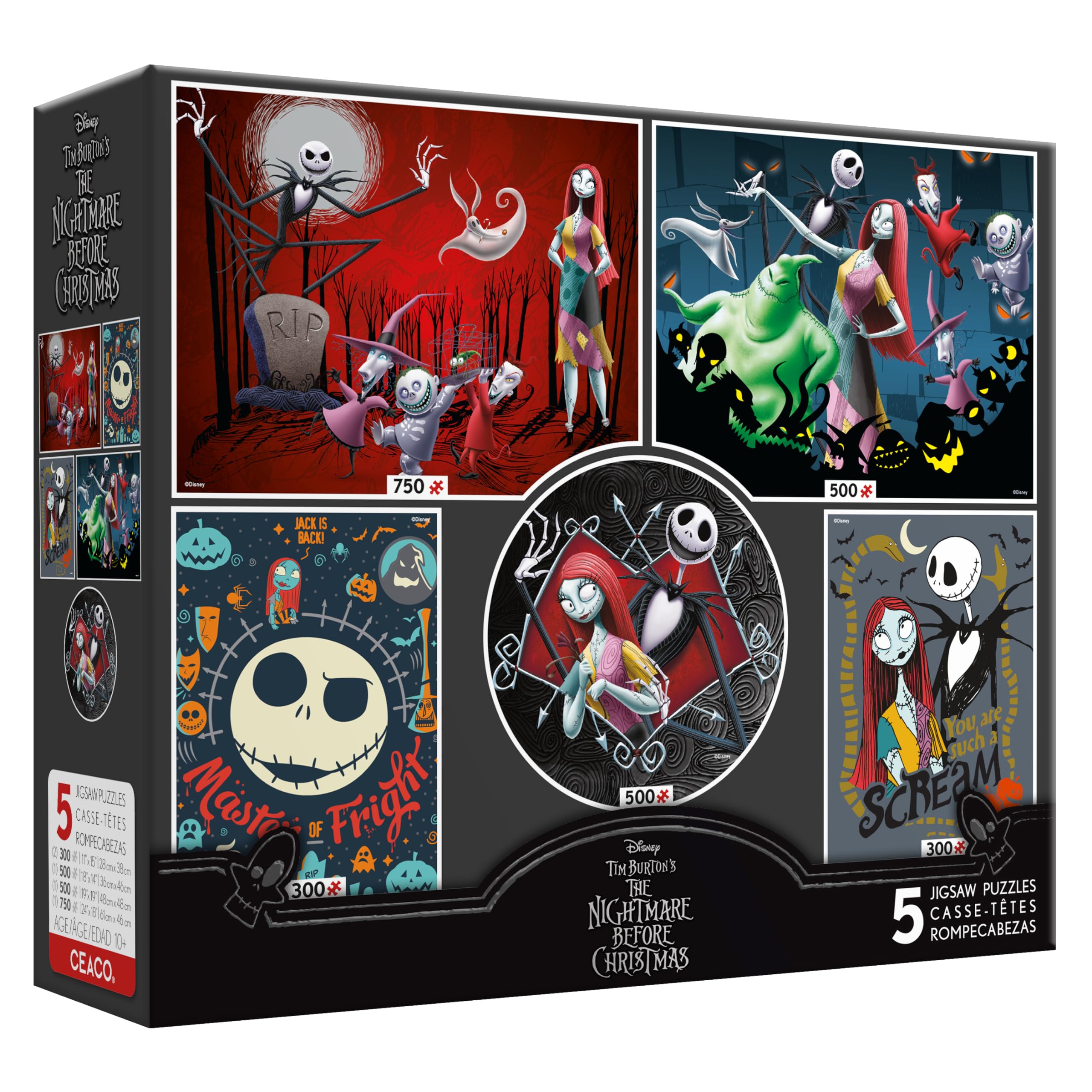 Ceaco - 5 in 1 Multi-Pack - Disney - Tim Burton's The Nightmare Before Christmas - (2) 300 Piece (2) 500 Piece (1) 750 Piece Jigsaw Puzzle