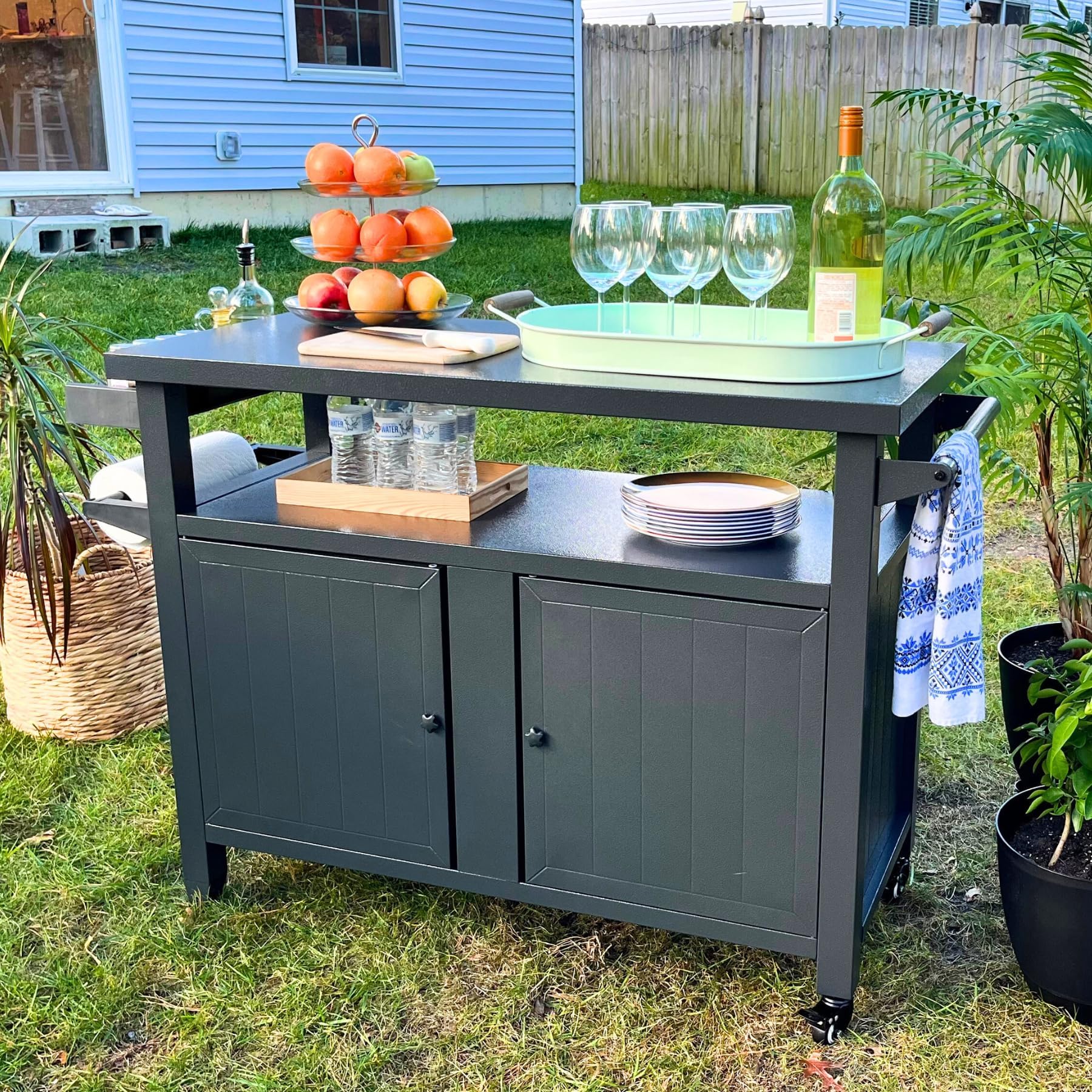 Amazon.com: LOCENHU Outdoor Grill Cart with Storage on Wheels - 32 