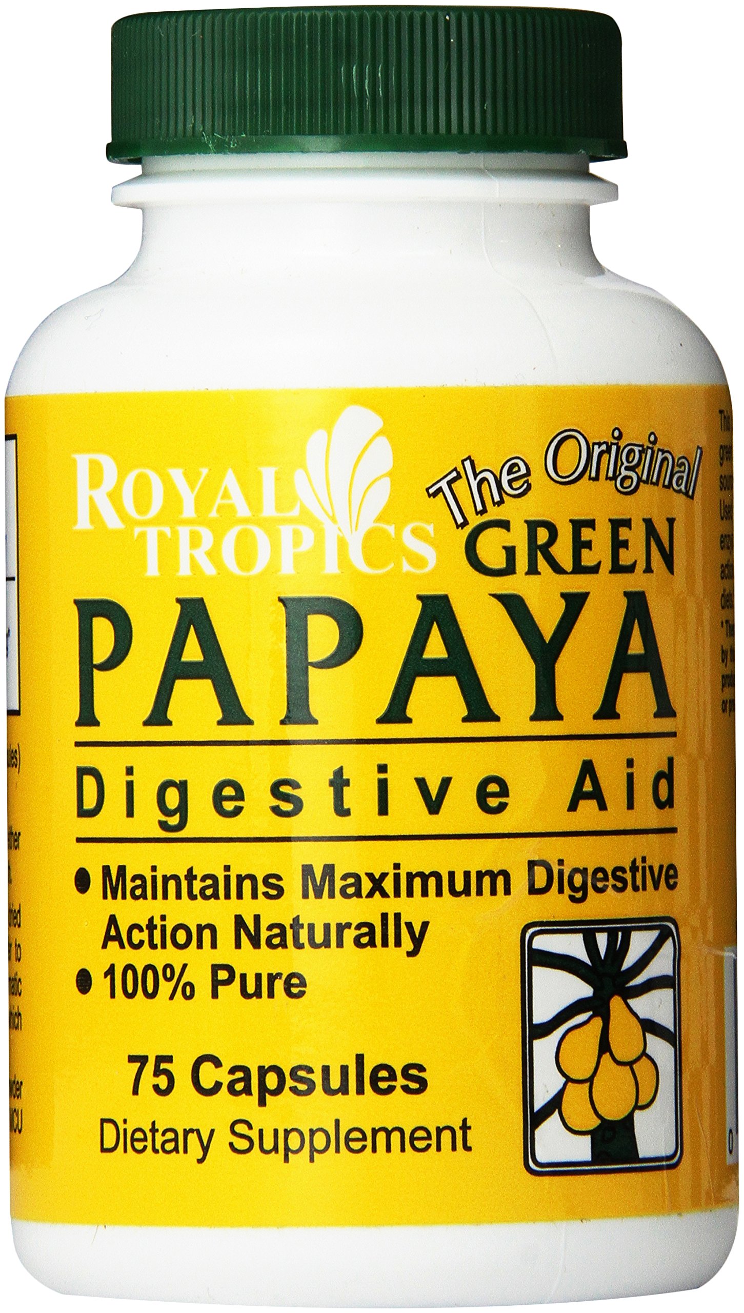 Royal Tropics The Original Green Papaya Digestive Aid Capsules, 75 Count