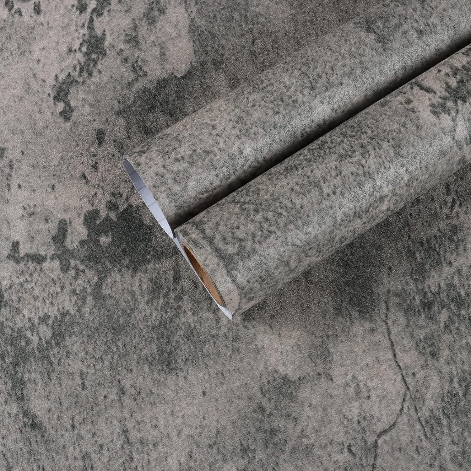 17.7''x100'' Textured Concrete Wallpaper Peel and Stick Thick Matte Grey Industrial Weathered Concrete Contact Paper for Countertops Waterproof Self Adhesive Cement Wallpaper for Wall Bedroom Bathroom
