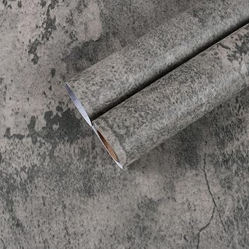 17.7x100 Textured Concrete Wallpaper Peel and Stick Thick Matte Grey Industrial Weathered Concrete Contact Paper for Countertops Waterproof Self Adhesive Cement Wallpaper for Wall Bedroom Bathroom