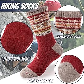 EBMORE Kids Merino Wool Hiking Socks Boys Toddlers Girls Winter Thermal Thick Warm Boot Cushion Ski Snow Gift Socks Stocking Stuffers 6 Pairs (Nordic,8-12 Years)