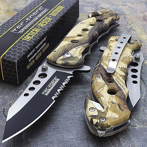 Cuchillo plegable táctico asistido por resorte TAC Force Camo de 7.75 pulgadas con bolsillo abierto