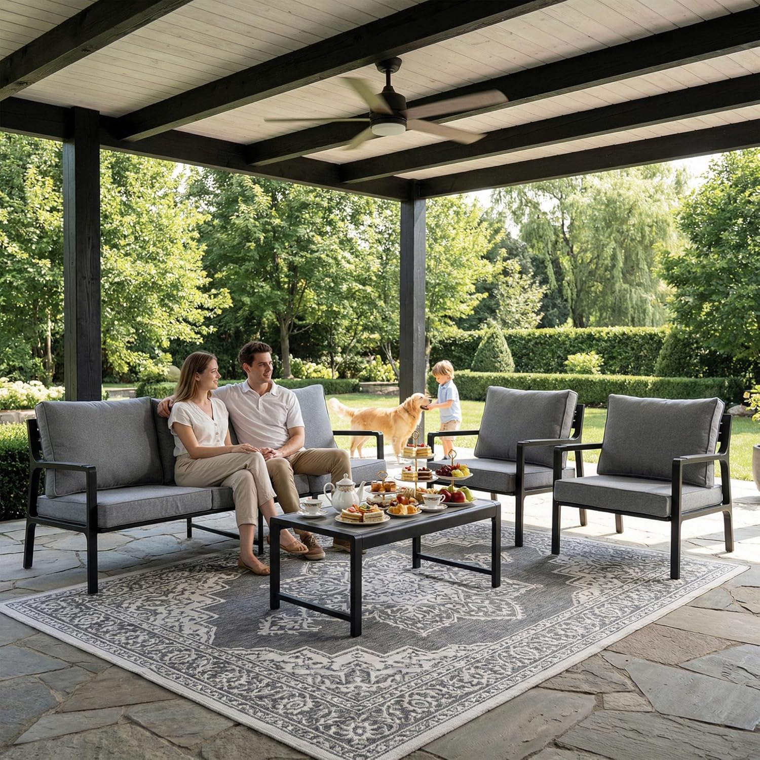 COSIEST 2-Piece Iron-Aluminum Patio Chairs Set, Cushioned Outdoor Armchairs with Waterproof Stain-Resistant Cushions, Rust-Proof Single Seats for Porch, Poolside, Deck, Balcony