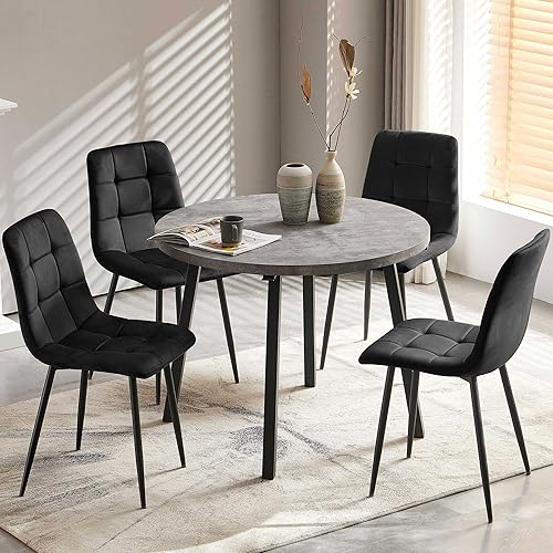 Miniatura 9 de NORDICANA Juego de comedor de madera de 5 piezas para 4, mesa de cocina pequeña con sillas tapizadas, juego de mesa redonda gris y sillas