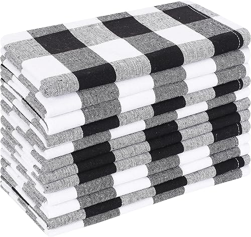 Miniatura 4 de Servilletas de tela reutilizables para cena en negro y blanco, juego de 12 servilletas de tela de algodón a cuadros de gingam de 16x16 pulgadas,