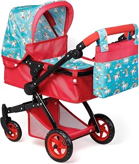 Fash n Kolor Unicorn Foldable Baby Doll Stroller Pram - Swivel Wheels, Adjustable Handle for 18" Dolls, Kids Pretend Play Gift