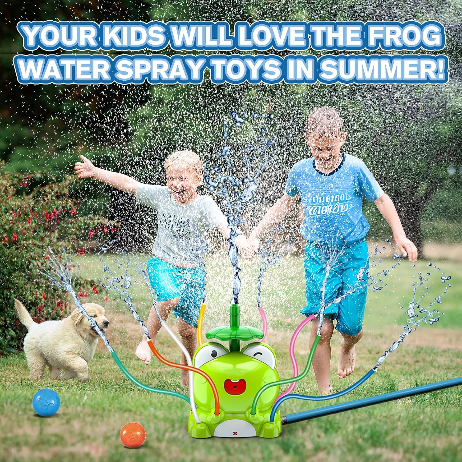 VATOS Kids Outdoor Water Play Sprinklers, 2 in 1 Frog Sprinkler Spinning Spray Game & Catch Ball Game, Toddler Summer Water Play Set, Splash Water Play Toys for Boys Girls Dogs Pets Backyard Garden image 3