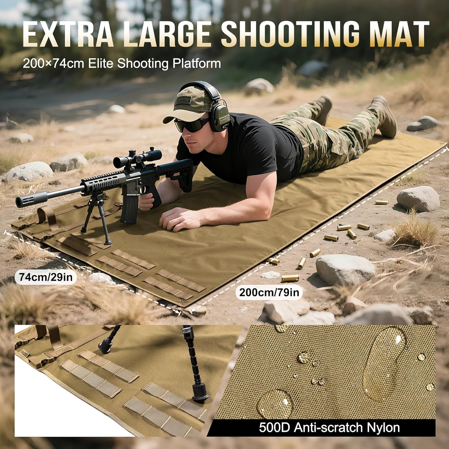 ONETIGRIS Shooting Mat - Roll-up Shooting Mat Prone Shooter Mats Tactical Shooting Blanket Mat for Range Shooting Hunting (Non-Padded - Brown)