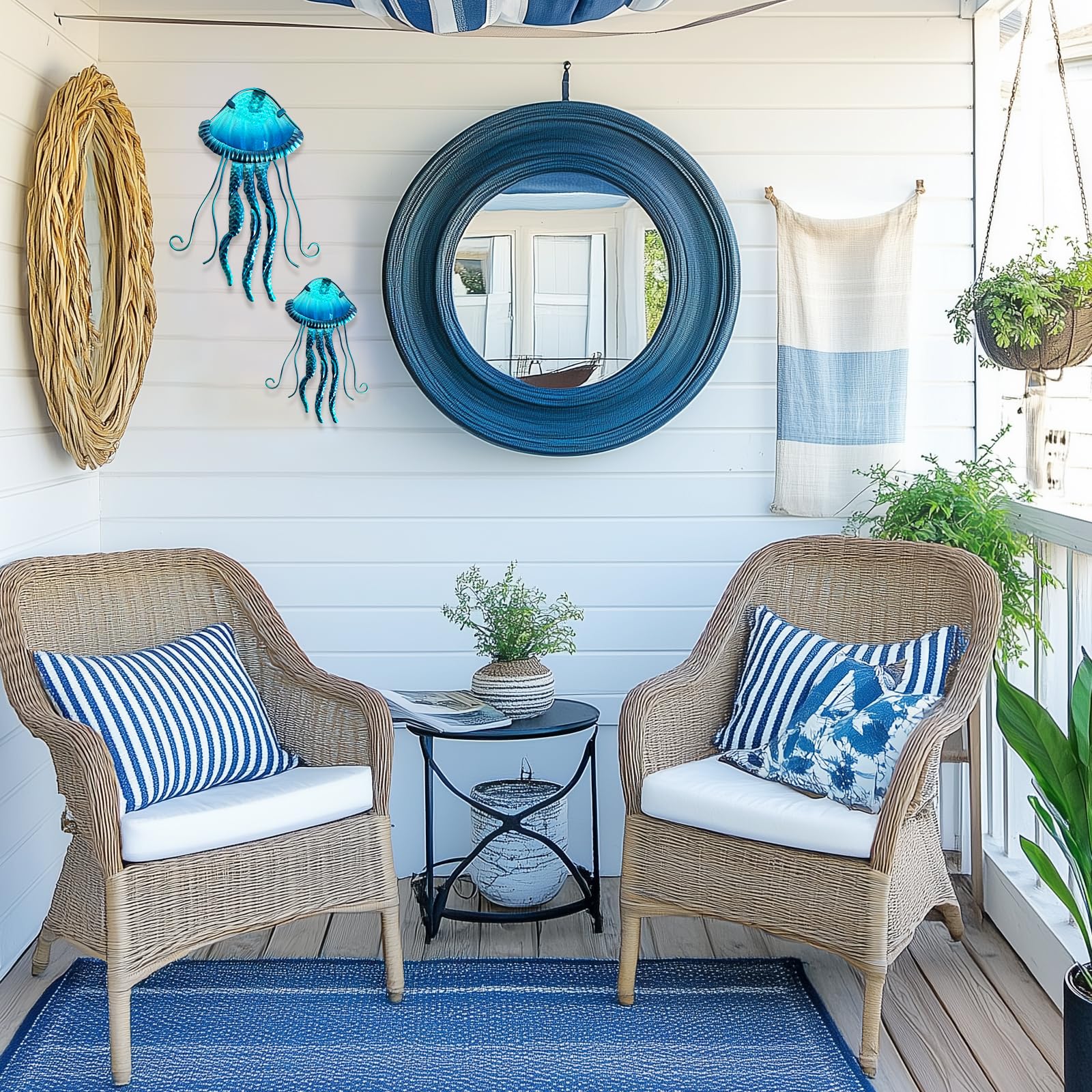 LIFFY Méduse en métal - Décoration murale à suspendre pour la maison, la piscine, la plage, la terrasse, le jardin, la maison (38,1 cm, 25,4 cm)