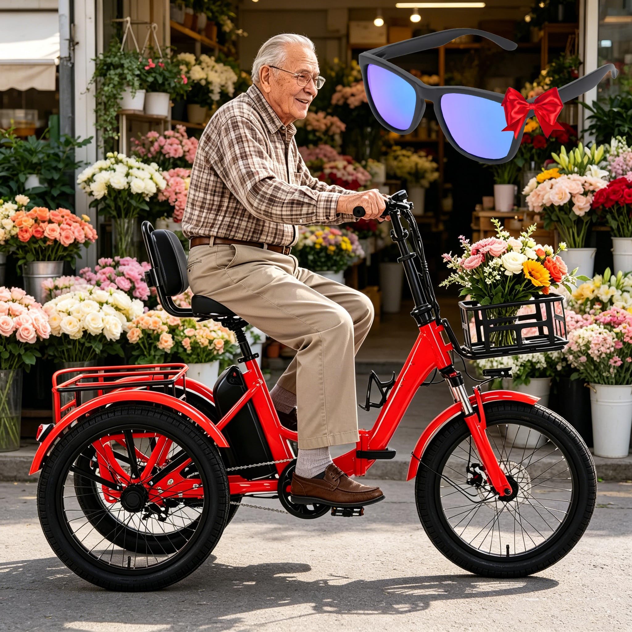 LISTaRSw Electric Tricycle for Adults - 3 Riding Modes, 20 X 2.5 Inch Fat Tyres, Aluminium Foldable E-Bike, Front & Rear Basket, Lcd Screen, 48V 13Ah Battery, For Elderly, Aldult Red