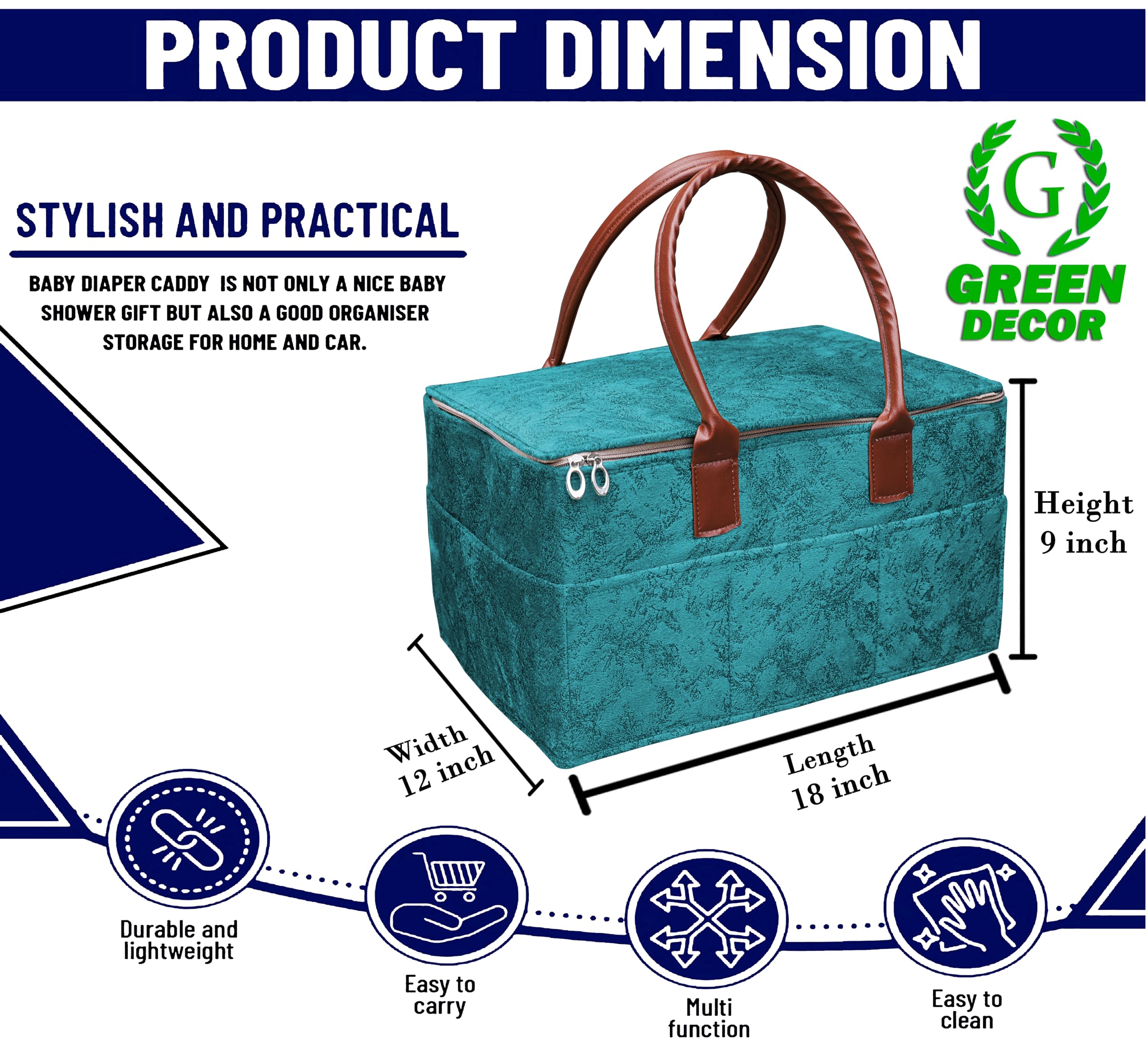 GREEN DECOR - Non Woven Fabric Cute Diaper Caddy Bag with Handles & Zip Lock for Smart Mothers Baby Diaper Caddy Wipes Storage Organizers,Foldable and Portable(Spray Print Ocean Blue-18X12X9 Inch) - Image 2 thumbnail