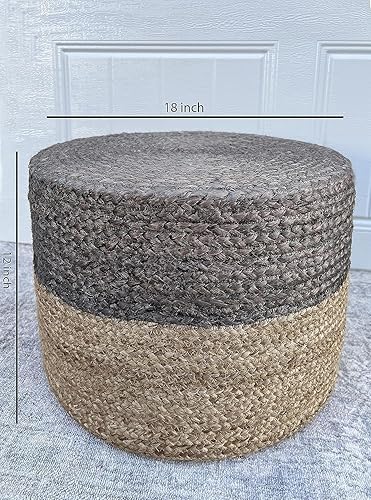 Miniatura 3 de Puf otomano de yute, puf reposapiés, trenzado a mano, redondo, bohemio, para sala de estar, dormitorio, guardería (18 x 18 x 12 pulgadas), color