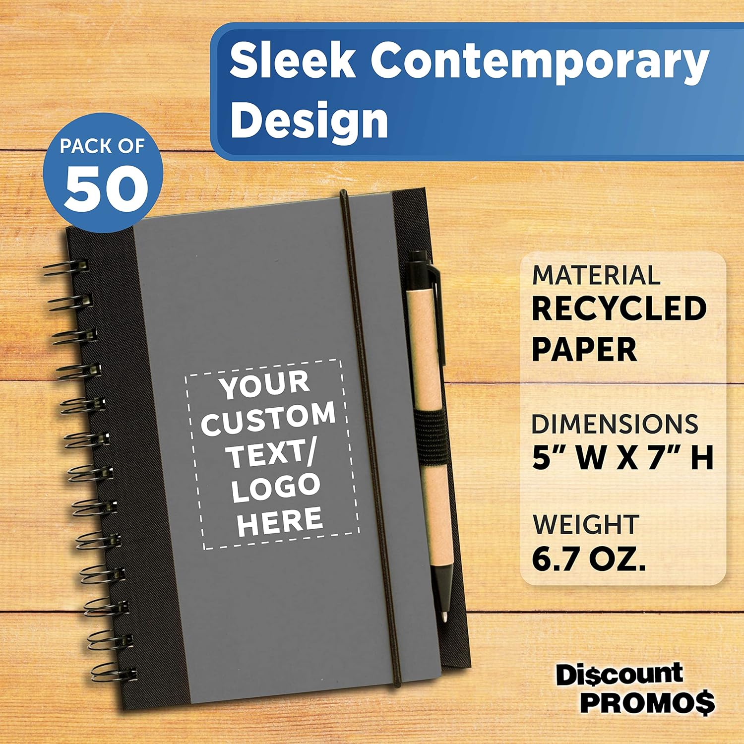 DISCOUNT PROMOS Custom Eco Block Notebooks with Pens Set of 50, Personalized Bulk Pack - Perfect for School, Office, Business, Home - Smoke - Custom - Smoke 50 notebooks image 4 of 6 B08KSHBJ19