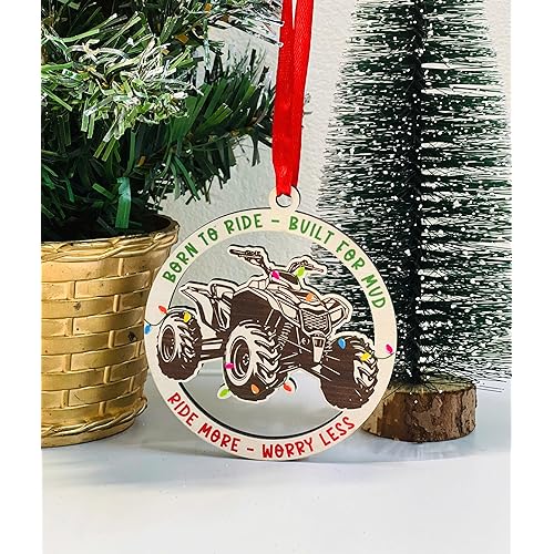 Wooden ATV Off-Road Christmas Ornament, Quad Bike ATVs Ornaments for Christmas Tree Decor, Sport Racing 4-Wheeler Gift, Off-Road ATV Mudding Vehicle Keepsake Gifts for ATVs & UTVs Riders, Offroad Fans