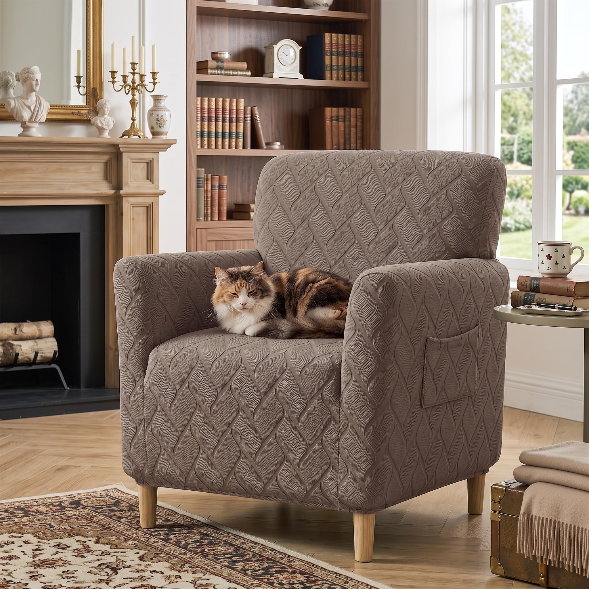 LiveGo Stretch Banquet Armchair Slipcover, Knit Chair Covers with Arms, Non-Slip Waterproof Chair Slipcover for Living Room, Office, Reception, and Pet-Friendly Furniture Protector (Grayish brown D) — image 1