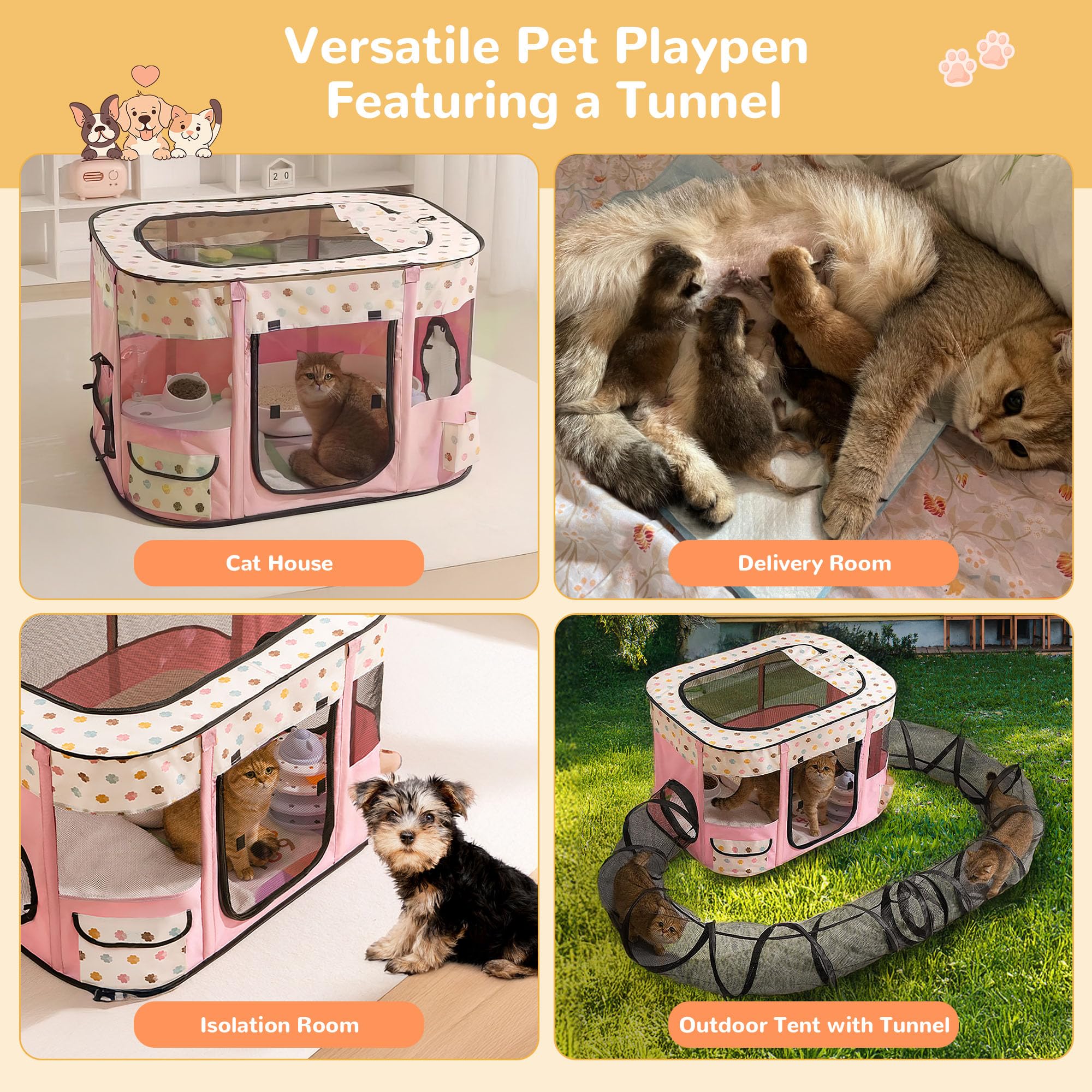ALLSOPETS Katzengehege mit Tunnel Interaktiver Faltbarer Katzenzaun mit Großem Spielbereich Sicheres Outdoor-Katzenzelt für Hauskatzen Kleine Tiere und Welpen (Blau, XL)