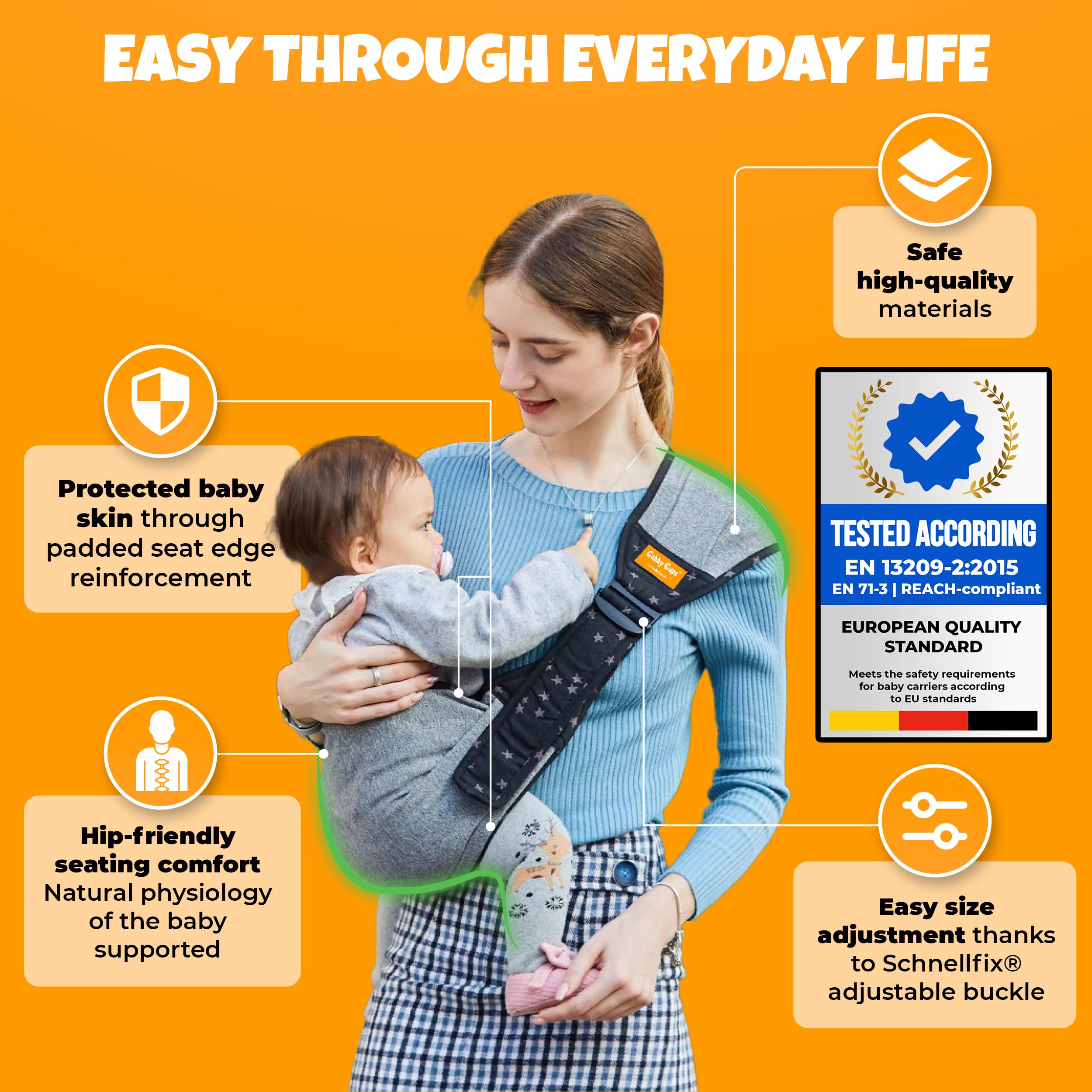 Marsupio Ergonomico Panda Per Bambini - 7-20 Kg, Cotone, Lavabile, Anteriore/Posteriore - Foto 7