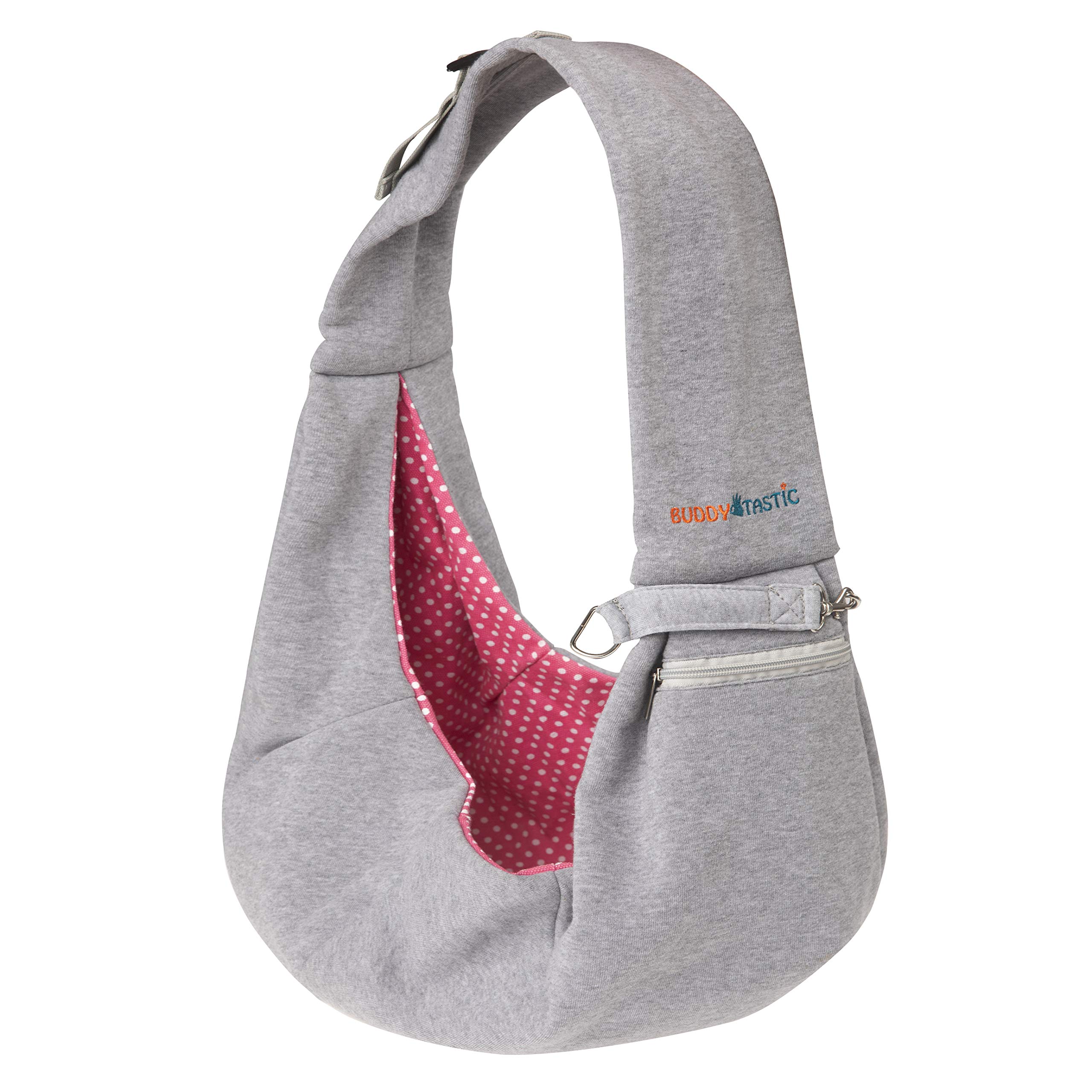 Pet Sling Carrier for Small Dogs and Cats - Adjustable Strap and Pocket - Reversible and Hands-Free - Soft Comfortable Bag/Pouch - up to 5.9kg - by BuddyTastic