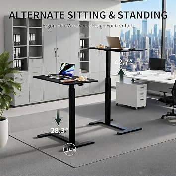 Mobile Small Standing Desk with Hidden Wheels, Pneumatic Laptop Desk, Rolling Computer Cart Movable, Portable Rolling Computer Sit Stand Side Table for Couch, Home, Office, Black