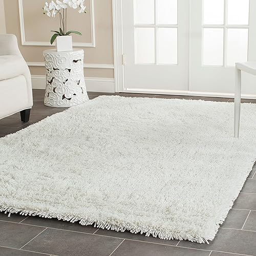 Safavieh - Alfombra de peluche, hecho a mano, clásico, colección Shag. SG240A , Acrílico, Blanco