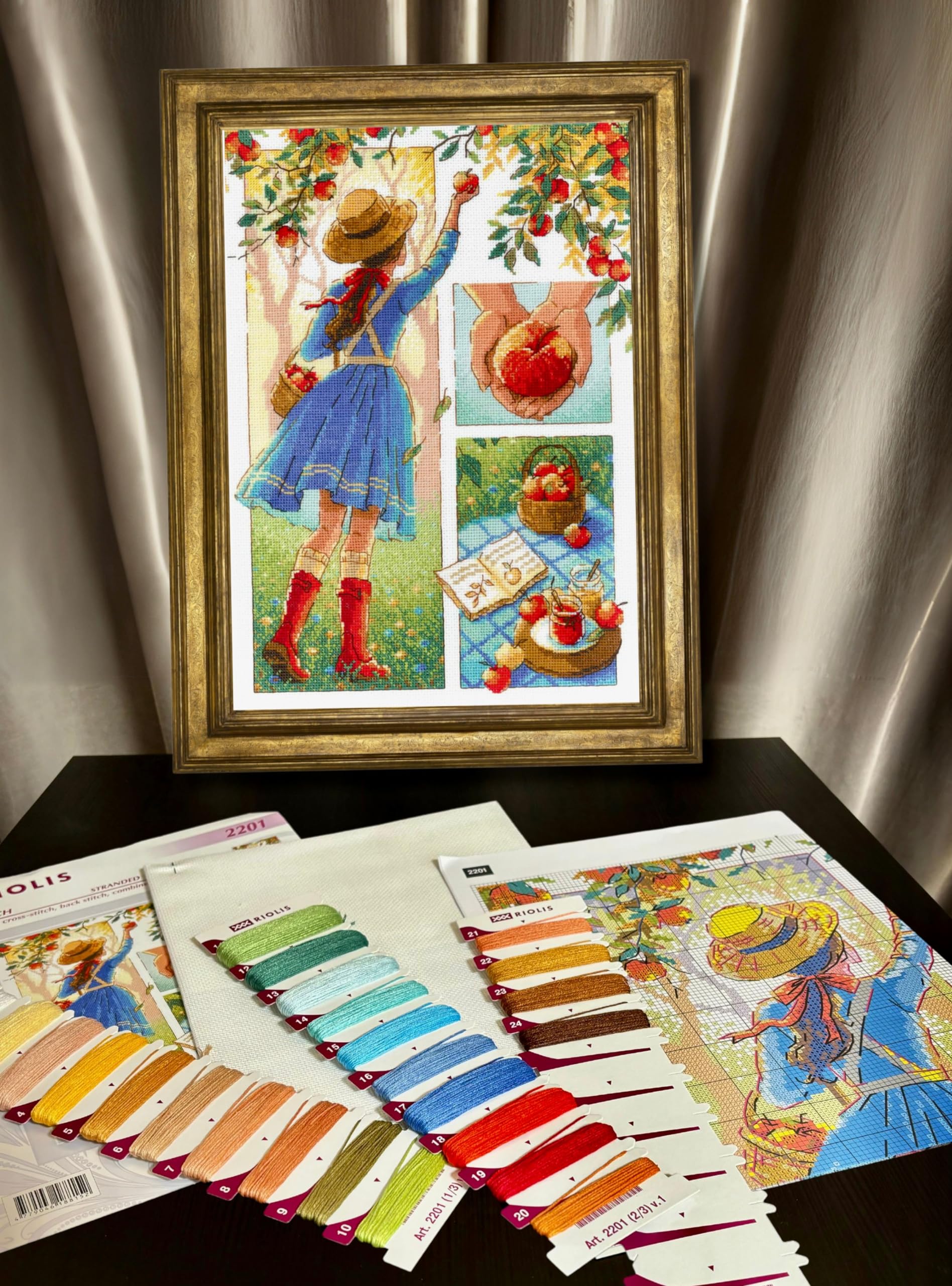 Riolis Kreuzstich Set 'Saftige Äpfel' – Komplettset Mit Stoff, Garn & Nadel, Fertige Größe 30x40 Cm