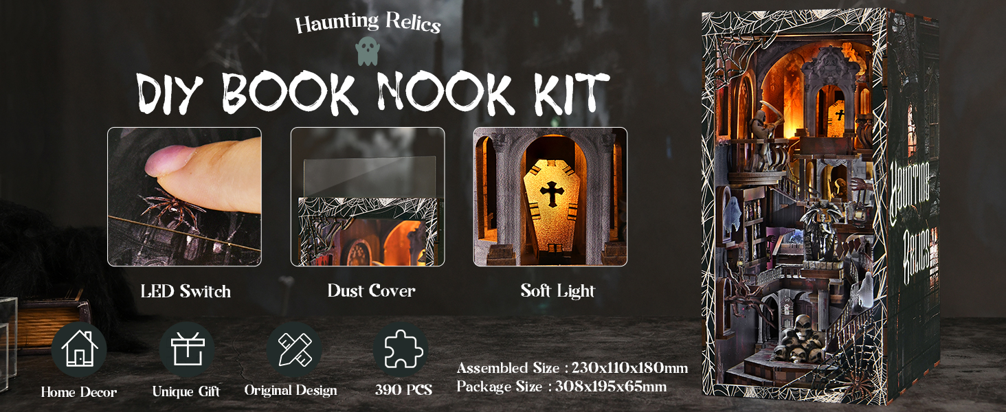 ETKVR DIY Book Nook Kit, BooknookMaison de Poupées Miniatures en Bois | Maisons a Construire avec Meubles et lumière LED, Miniature House Cadeau de Bricolage pour Adultes - Book Theater