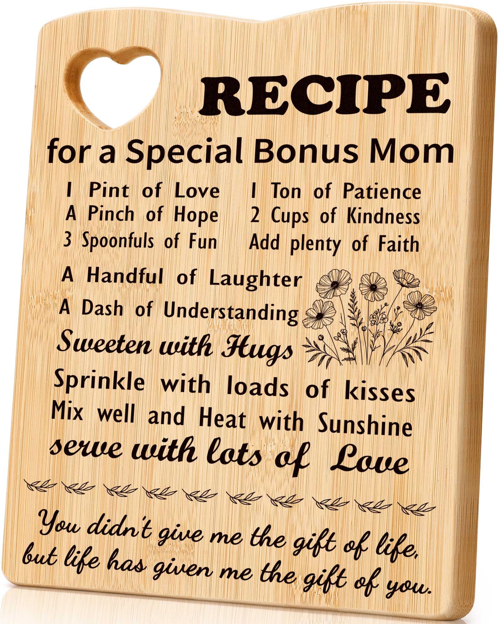 Bonus Mom Birthday Gifts, Cutting Board Gifts for Bonus Mom Mothers Day From Daughter Son, Funny Kitchen Decorations