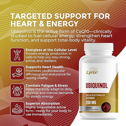 Miniatura 6 de Ubiquinol CoQ10 200mg - Suplemento de coenzima Q10 activa de alta absorción para la salud del corazón, energía y vitalidad celular 60 cápsulas,