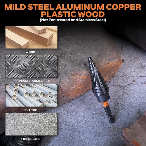 Miniatura 5 de KSEIBI 9 Pasos 3/16-3/4 Pulgada SAE Estándar Grado Industrial Broca Escalonada Preparada para Impacto Vástago de 1/4 Pulgada, 575077 Brocas
