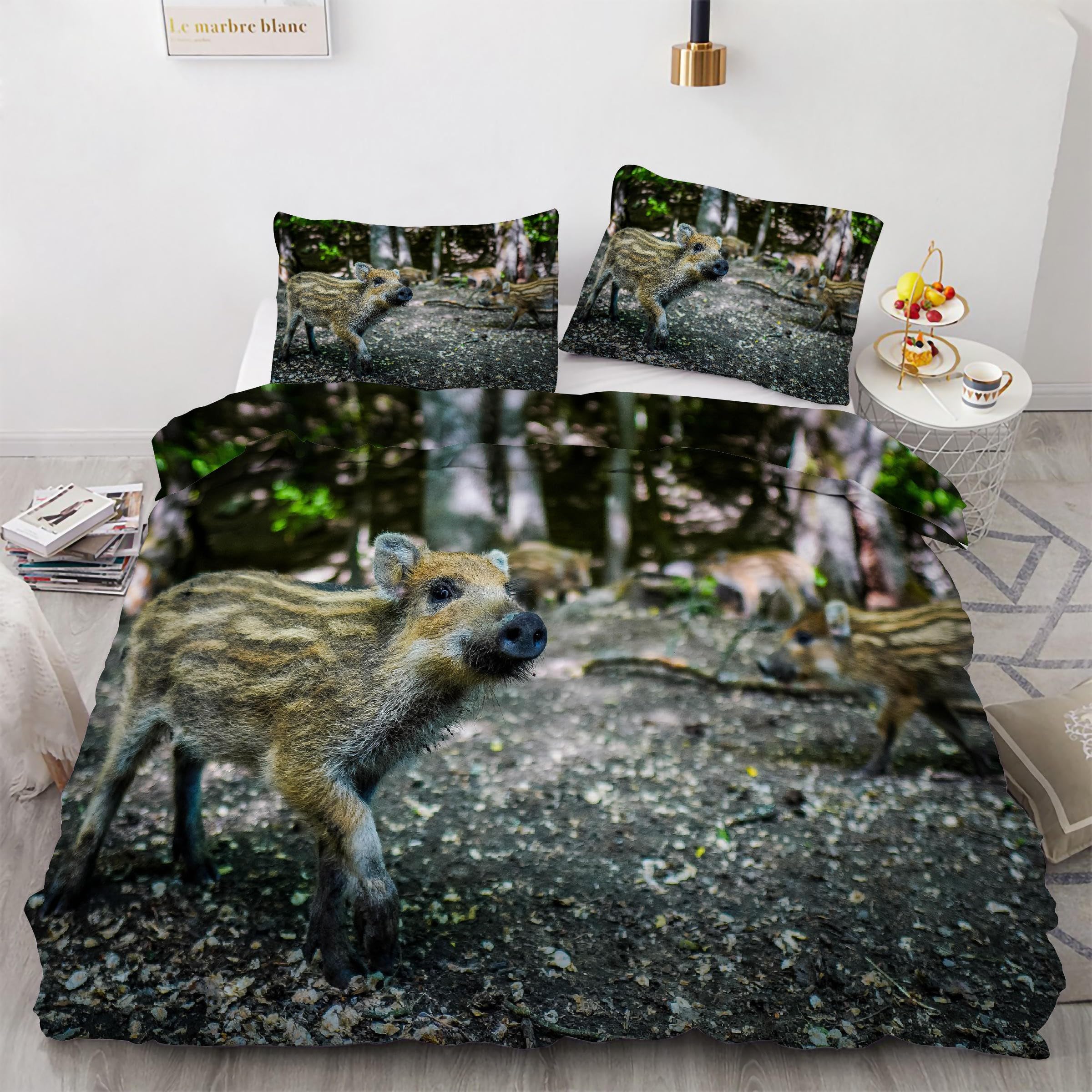 Housse de couette 220x240 sanglier avec 2 taies d'oreiller en microfibre douce Kg1739