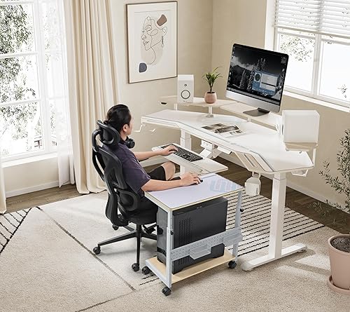 Miniatura 2 de EUREKA ERGONOMIC Soporte de PC Carrito de Computadora, Soporte de Torre Ajustable en Altura de 2 Niveles Adecuado para Caja ATX, Impresora, Carrito